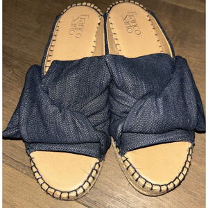 Franco Sarto Patrice Denim Big Bow Espadrille Slide Sandal 8M 2" Platform Heel